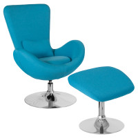 Flash Furniture CH-162430-CO-AQ-FAB-GG Egg Series Aqua Fabric Side Reception Chair with Ottoman 
